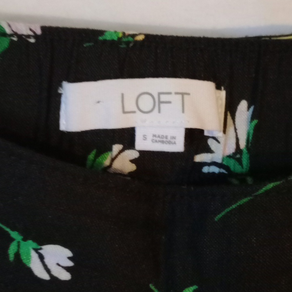 LOFT Black Floral Wide Leg Pants | Linen Blend | Size Small - Picture 3 of 10